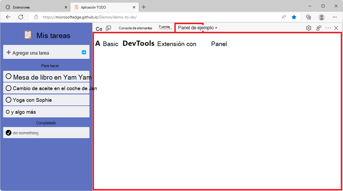 Pestaña y panel de la nueva herramienta en DevTools