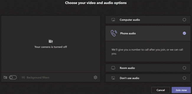 Captura de pantalla de la opción de audio Teléfono.