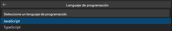 Captura de pantalla que muestra cómo seleccionar el lenguaje de programación.