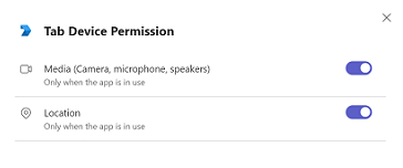 Captura de pantalla que muestra la ventana emergente de la ventana de permisos del dispositivo de pestaña.