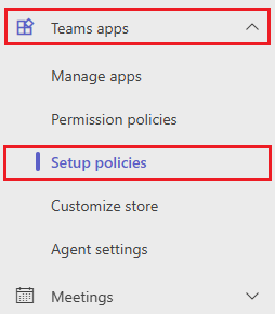 Captura de pantalla que muestra las directivas de instalación en Aplicaciones de Teams en Administración de Microsoft 365 centro.