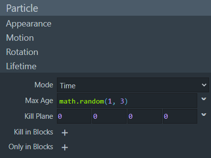 Duración de partículas en Snowstorm