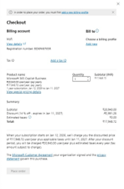 Creación de un perfil de facturación para completar la compra