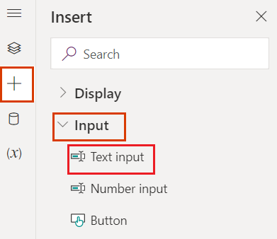 Captura de pantalla del panel de herramientas del diseñador de tarjetas con los controles de entrada mostrados y el control Entrada de texto resaltado.