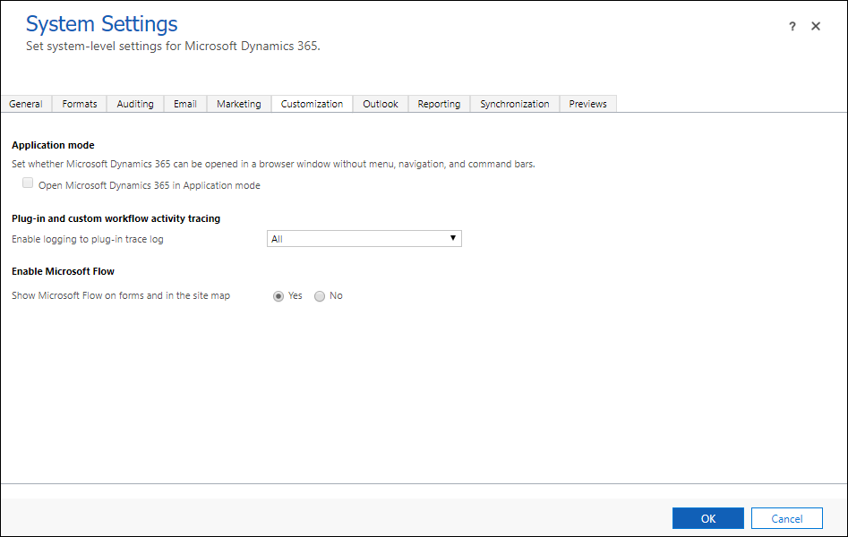 Pestaña Personalización de Configuración del sistema.