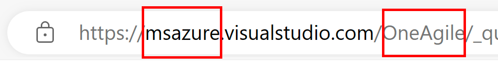 Busque el nombre del proyecto y la organización de su instancia de Azure Dev Ops. Busque el nombre del proyecto y la organización de su instancia de Azure Dev Ops.