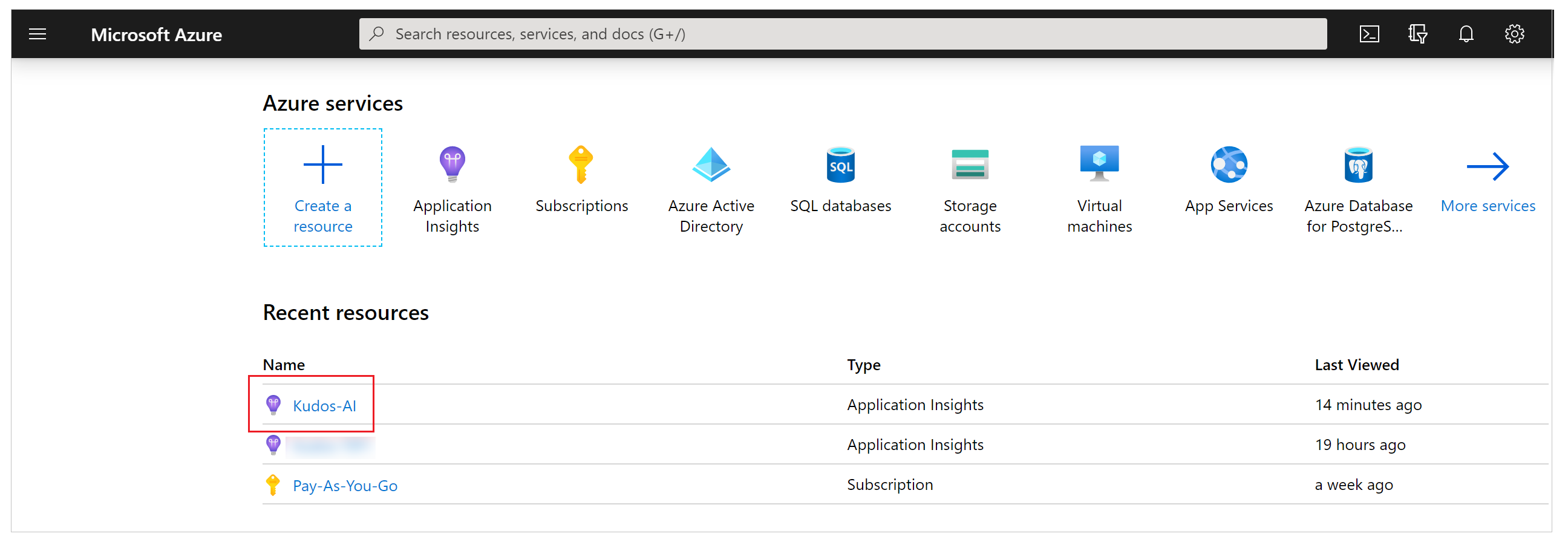 Seleccionar Application Insights.