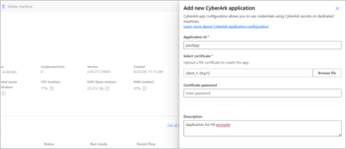 Captura de pantalla de la configuración de CyberArk en el grupo de máquinas