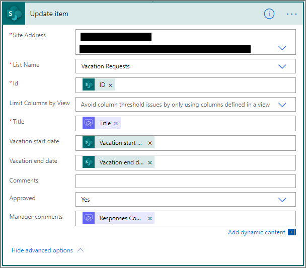 actualizar configuración de elemento.