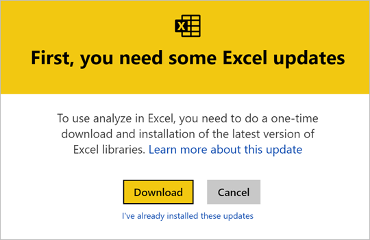 Captura de pantalla de actualizaciones de Excel.