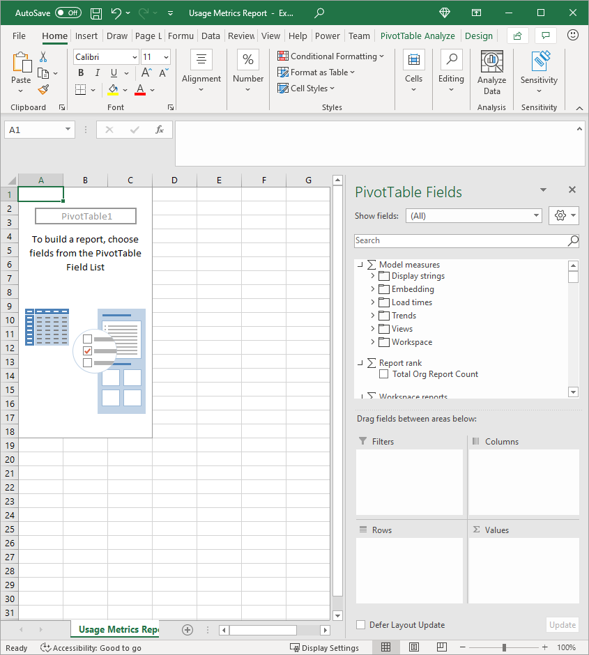 Captura de pantalla de la tabla dinámica en Excel.