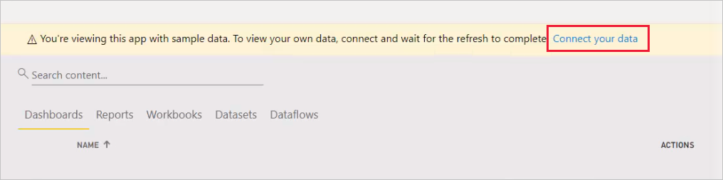 Captura de pantalla que muestra el vínculo Conectar los datos en el servicio Power BI.