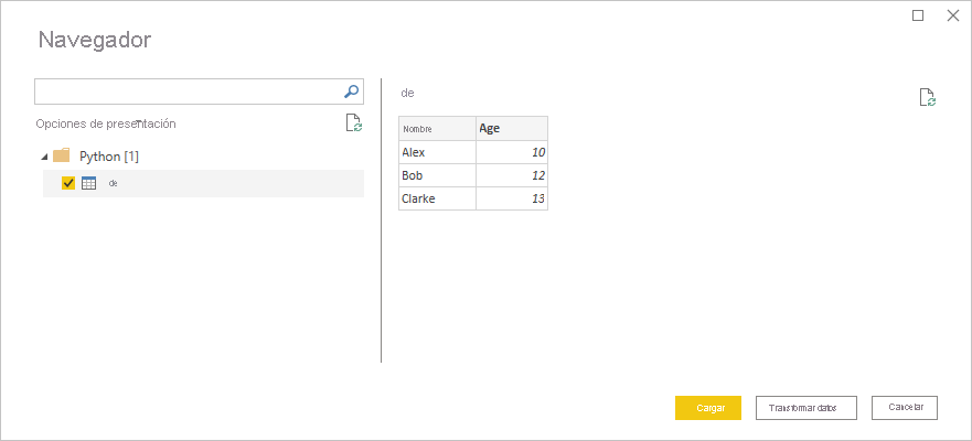 Screenshot of the Navigator window showing data to load and use.