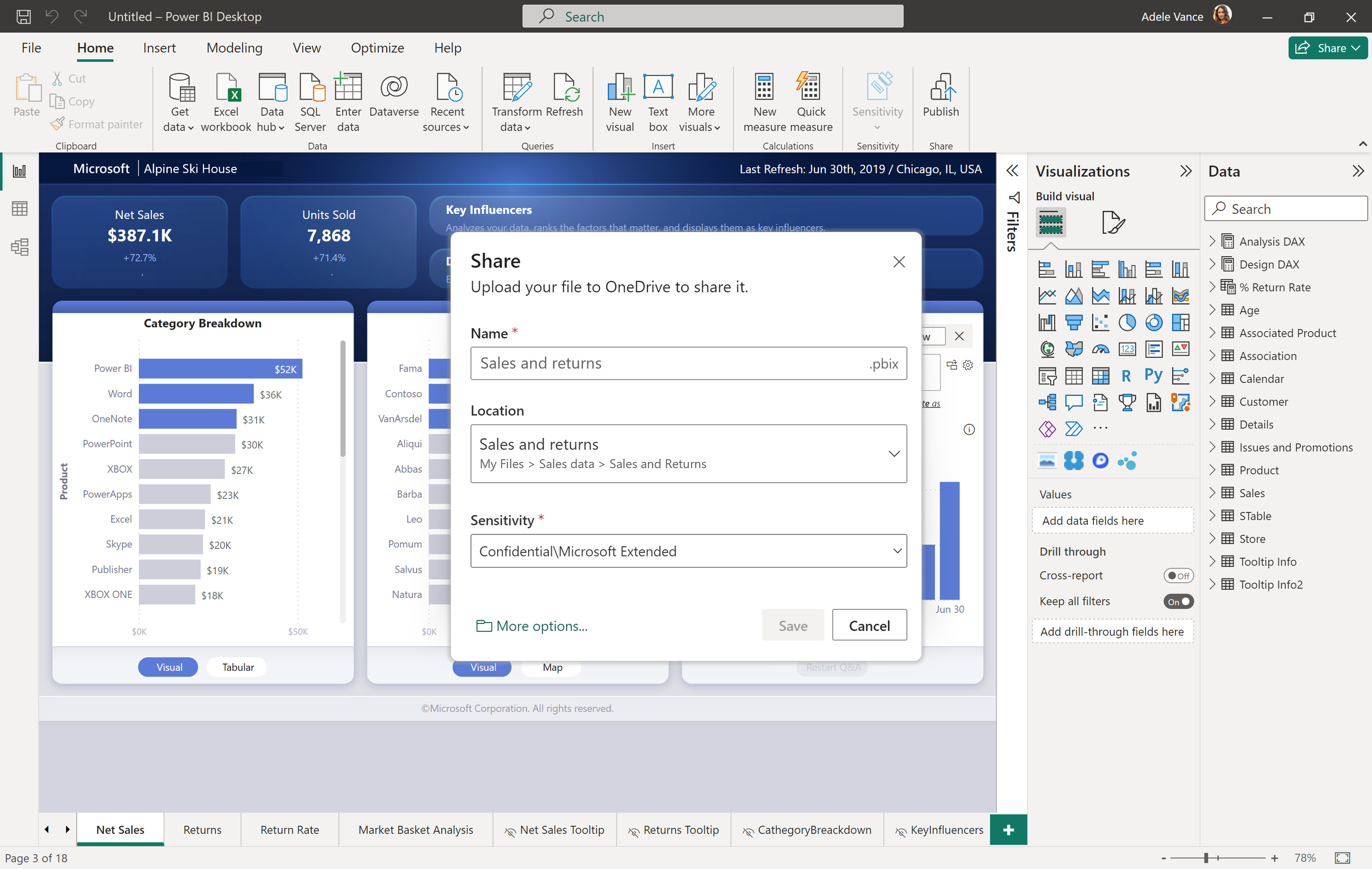 Captura de pantalla del guardado de un informe antes de compartirlo.
