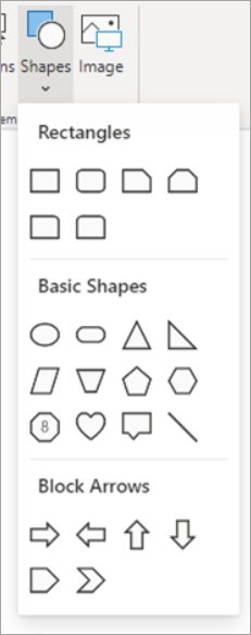 Screenshot showing Shapes selected from the menu.