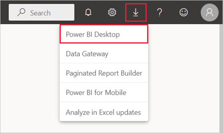 Captura de pantalla del servicio Power BI en la que se muestra la opción de descarga de Power BI Desktop.