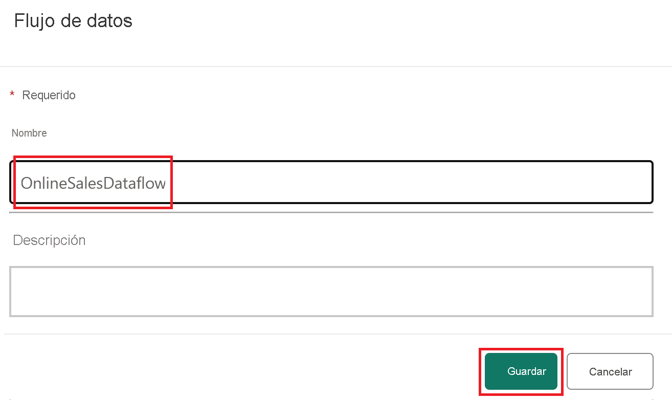 Screenshot of renaming a dataflow option.