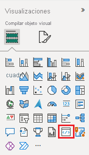 Captura de pantalla del objeto visual de desarrollador en el panel Visualizaciones.