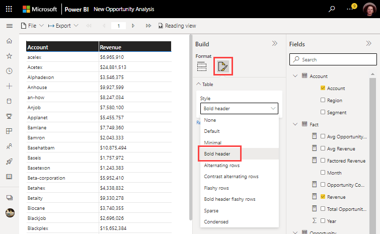 Captura de pantalla de las opciones de estilo.