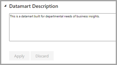 Captura de pantalla del menú de descripción de un datamart.