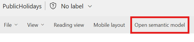 Captura de pantalla de la apertura del modelo de datos desde la vista Informe.