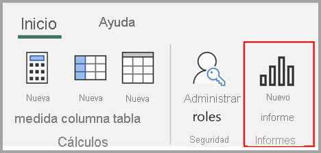 Captura de pantalla de seleccionar el botón de nuevo informe en la barra de herramientas.
