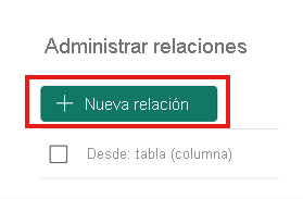 Captura de pantalla de la creación de una nueva relación a partir del cuadro de diálogo Administrar relaciones.