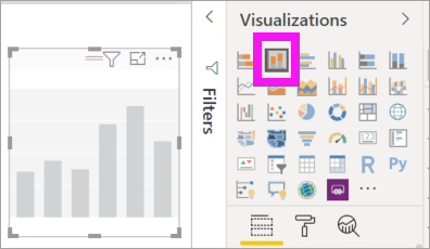 Captura de pantalla del panel Visualizaciones y un gráfico de columnas apiladas vacío.