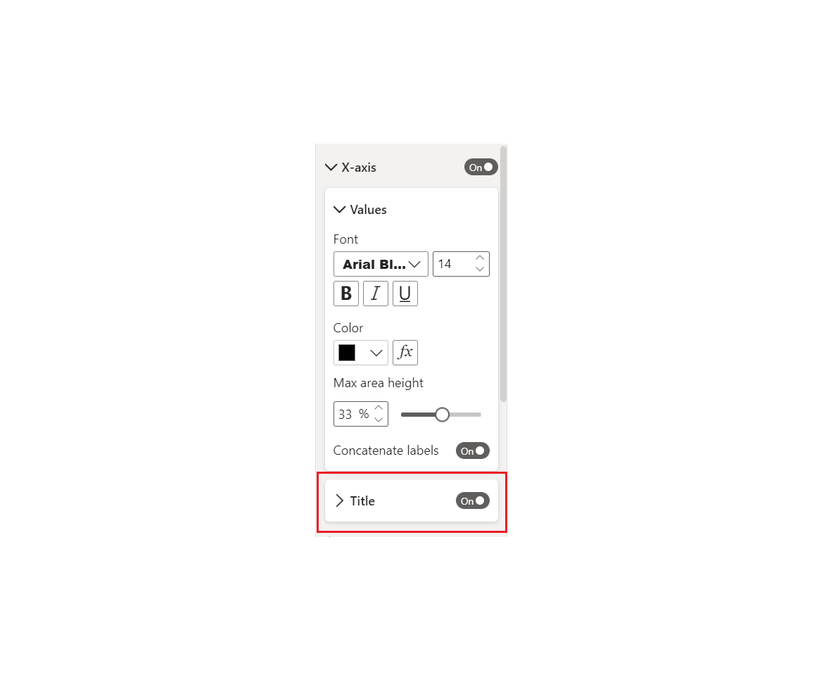 Captura de pantalla que muestra el botón de alternancia para activar/desactivar el título del eje X.