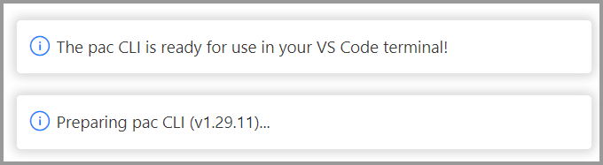 Notificación de actualización en Power Platform CLI Visual Studio Code