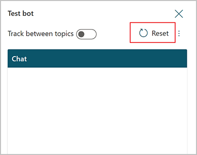 Haga clic en Restablecer en la parte superior del panel Probar bot para borrar el historial de conversaciones.