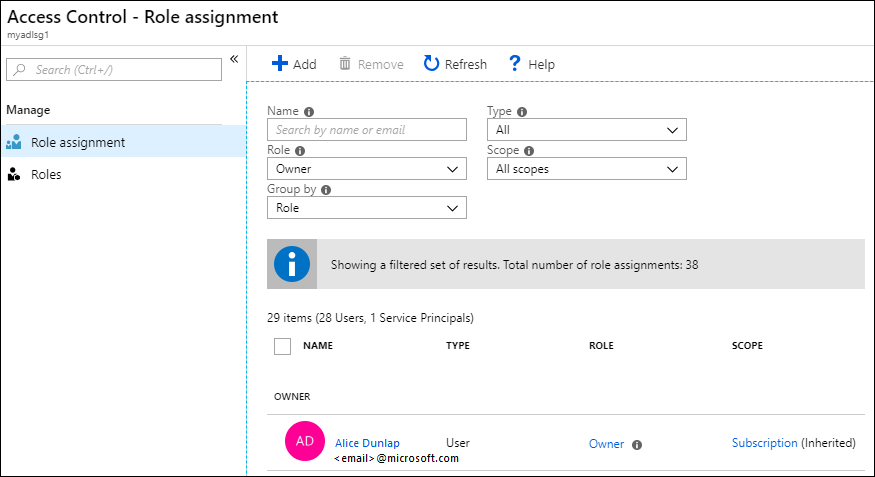 Asignar el grupo de seguridad a la cuenta de Azure Data Lake Storage Gen1