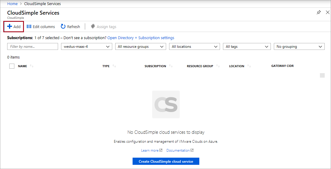 Adición del servicio CloudSimple
