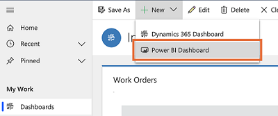 Select Power BI Dashboard option Select Power BI Dashboard option.