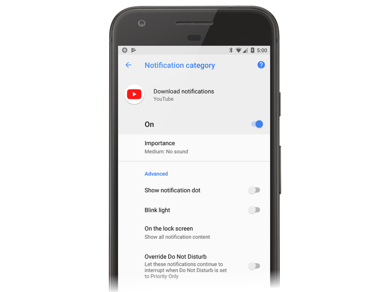 Pantalla de descarga de notificaciones para la aplicación de YouTube