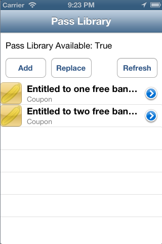 La aplicación de ejemplo tiene este aspecto después de agregarse dos cupones