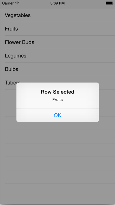 La fila seleccionada alerta
