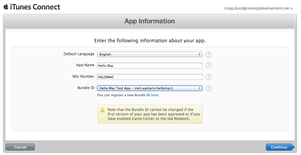 Selecting the bundle ID