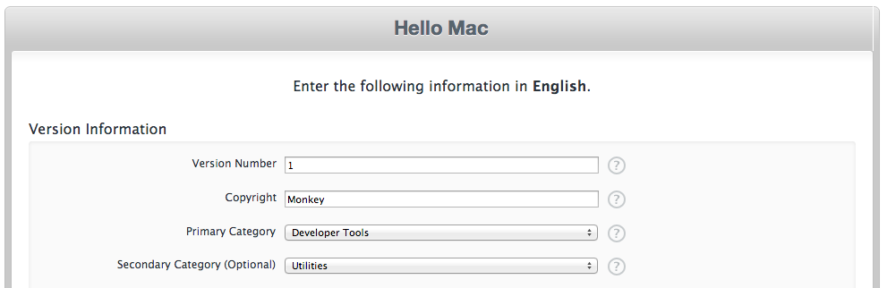 Entering the app information