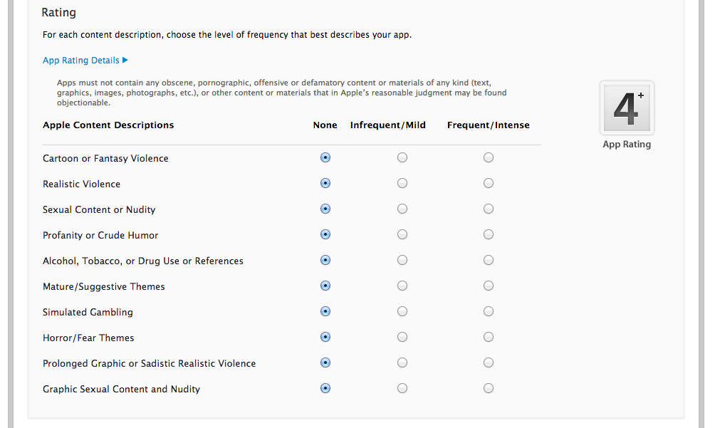 Setting the app ratings