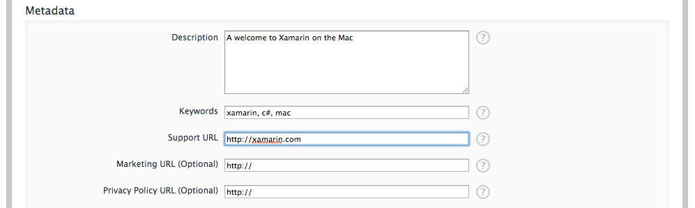 Editing the Description, keywords and contact URLs