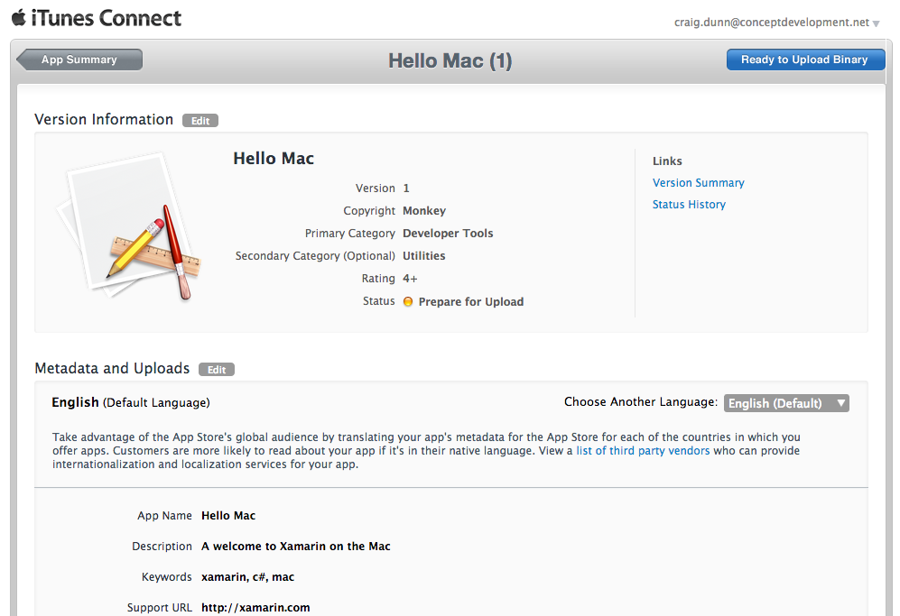 Selecting Ready to Upload Binary