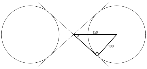 Dos círculos con líneas tangentes y círculo incrustado