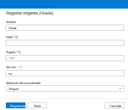 Captura de pantalla de las opciones de registro de orígenes de Oracle.