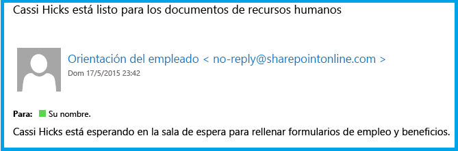 Un mensaje de correo electrónico en Outlook desde el flujo de trabajo con el asunto