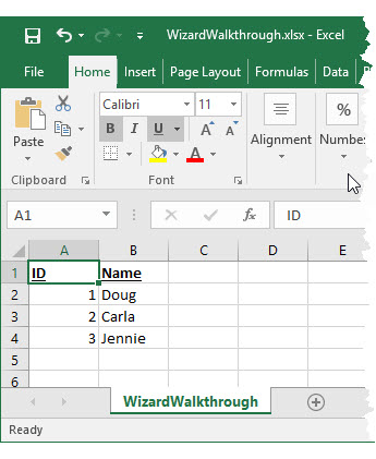 Datos de origen de Excel