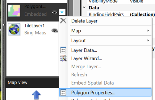 Captura de pantalla que muestra cómo seleccionar la opción Propiedades del polígono.