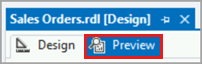 Captura de pantalla de la pestaña Vista previa en el Diseñador de informes.
