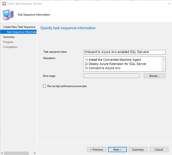 Captura de pantalla del Asistente para crear secuencias de tareas en Configuration Manager.
