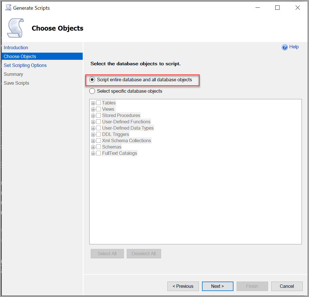 Crear scripts de todas las bases de datos